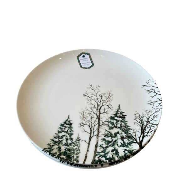 Intesa Home Christmas Pine Tree Dinner Plates 10.5in Green White Set of 2 NEW - Picture 10 of 10